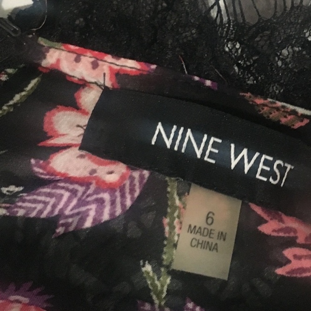 Nine West Long Sleeve Chiffon Lace Midi Black Floral Print dress - Picture 2 of 2